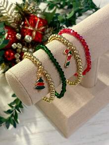 4 piezas Pulsera geométrica con cuentas de árbol de Navidad y caramelo 2026, de metal CCB, regalo de fiesta de moda casual
