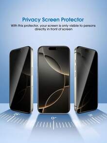 4 件防窥钢化玻璃屏幕保护膜，适用于 17、16 Pro Max、15 Pro、14 Pro Max、13 Pro、13、12 Mini、15 Plus、14 Plus - 全覆盖防偷窥钢化玻璃膜，表面轻盈 - 黑色 - 查看 5