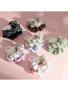 12件/套 女士时尚甜美纯色发圈，彩色碎花布艺发绳，简约纯色，发饰，发圈发绳马尾辫发饰弹力发带 - 彩色 - 查看 5