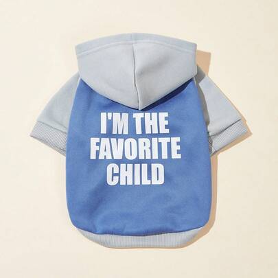 LUCKIE LABO 1pc Patchwork Minimalist "I'M THE FAVORITE CHILD" Slogan Print Cat & Dog Polyester Hoodie, Flea Resistant, Shed Reducing, Warm & Breathable, Suitable For Indoor & Outdoor Pets