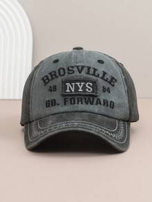 1pc Vintage Distressed English Embroidery Baseball Cap, Unisex Sunshade Visor Hat, Fashionable Outdoor Snapback