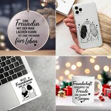 4张德语最佳友谊语录主题UV DTF转印贴纸，带有友谊语录艺术贴纸，适用于杯子、瓶子、DIY家具、玻璃器皿、瓶子和工艺品。 - 彩色 - 查看 8