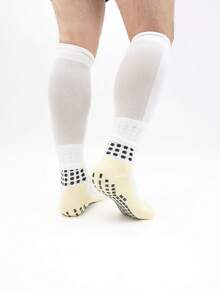 FLSHMCEN Sports Outdoor 1 Pair Men's Grip Soccer Socks And Football Leg Cover, Non-Slip Leg Shin Guards Cover For Basketball, Football, Sports - Black - View 10