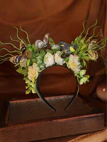Women's Floral Headband, 3D Lifelike Flower Grass Hair Hoop, Rustic Artificial Rose Flower Crown Headpiece, Personalized Headwear For Party, Wedding, Holiday - 彩色 - 查看 15