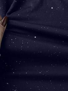 Plus Size Women's Elegant Evening Party Dress, Luxurious Sexy Romantic Bridesmaid Wedding Gown With Rhinestone Sequin Decor, Deep V-Neck Criss-Cross Long Sleeve - Navy Blue - View 8
