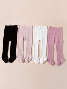 Paquete de 4 piezas de medias elásticas de punto con estampado para niñas, suaves y elegantes - Multicolor - Ver 11