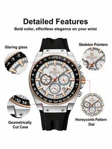 REWARD Men's Quartz Watch Business Fashion Style Timing Calendar Luminous Hands Multi-Functional Men Wristwatch High Quality Gift Classic Design Silicone Watch Band - Black - View 8