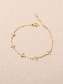 1pc Fashionable Stainless Steel Bracelet With Inlaid Diamonds For Women, Suitable For Daily Wear, Fashionable Accessories - Vàng - Xem 6