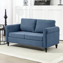 HOMCOM Vintage Loveseat, Upholstered Love Seat Furniture, Chenille-Feel Fabric 2 Seater Sofa Couch With Rolled Arms, Gourd-Shaped Rubber Wood Legs For Living Room, Dark Blue - 藏蓝色 - 查看 6