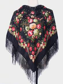1 pieza Chal multicolor con estampado floral retro tradicional de peonía para mujer, elegante y cálido, adecuado para otoño/invierno, gran regalo para mamá para vestir - Multicolor - Ver 18
