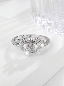 1pc Fashionable Copper Zirconia Devil's Eye Ring For Women's Daily Wear