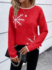 Women's Christmas Outfit, Comfortable Casual Commute Business Conservative Office Lady Romantic Retro Modern Back To School Teacher Outfit Christmas Knitted Sweater Crew Neck Pullover, Daily Wear Spring Autumn Winter Early Autumn