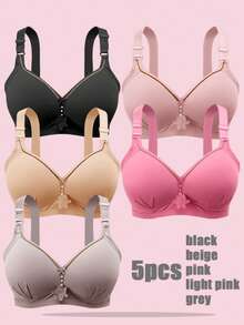 5pcs Large Size Thin Push Up Flower Bra Seamless Solid Color Women Bralettes - 彩色 - 查看 14