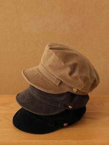 1pc Unisex Retro British Style Newsboy Cap, Suede-Like Fabric, Octagonal Hat, Fashionable, Flattering, Suitable For Autumn/Winter