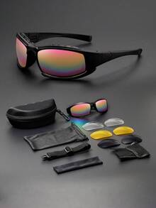 1 套运动护目镜，双层镜片，多功能可更换彩色镜片，防风防沙可拆卸镜腿，户外骑行登山运动眼镜，适合夏季海滩度假、户外、旅行