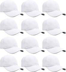 Bulk Lot 12-Pack Adjustable Size Plain Blank Solid Color Baseball Caps - White - View 7