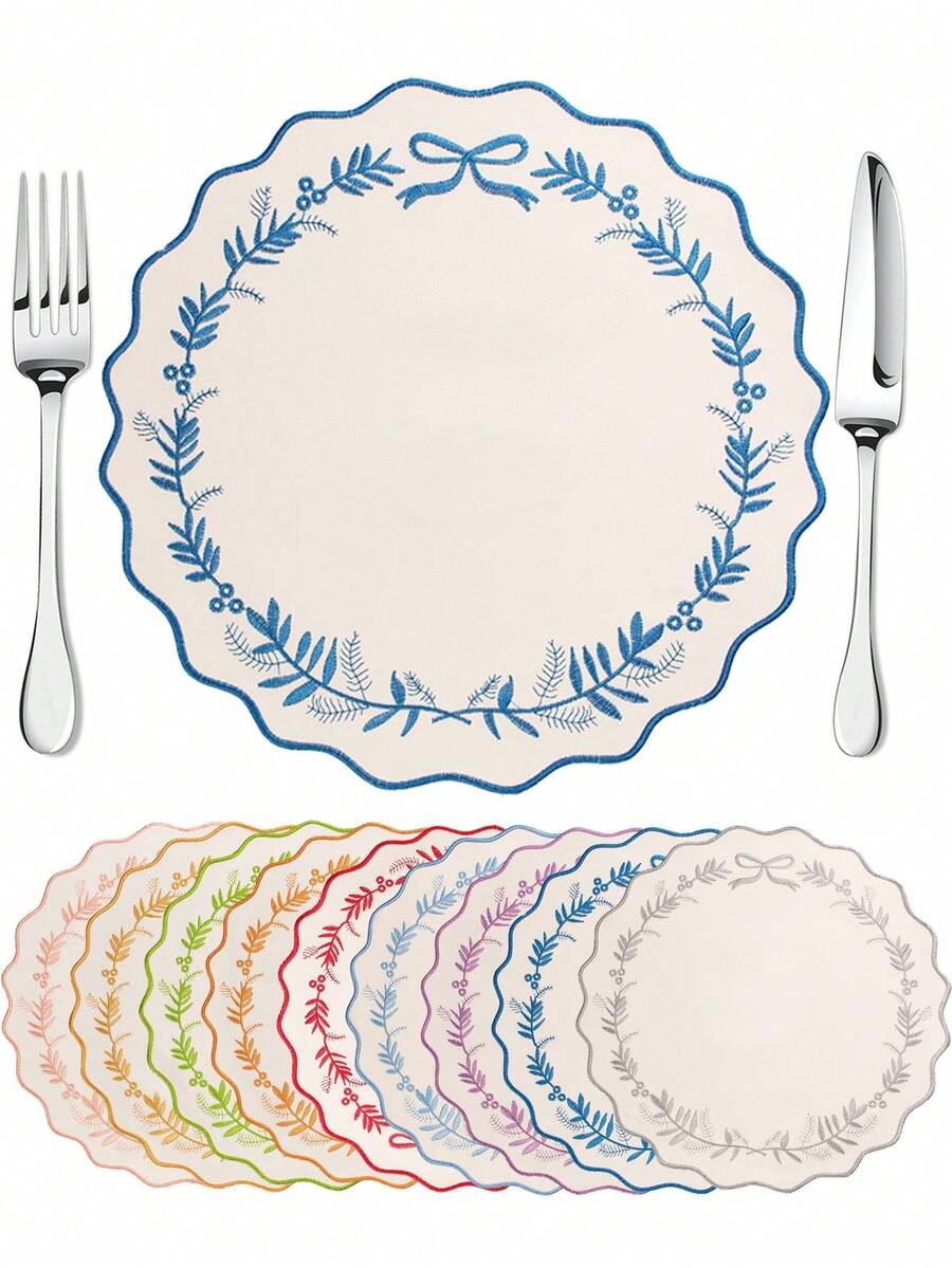 1-100pcs Embroidered Floral Fabric Placemats, Easy To Clean, Wipe-Able, Non-Slip, Suitable For Dining Table, Holiday, Wedding, Party Decoration, Applicable For Home, Restaurant, Dining Room Decor, Home Goods - Multicolor - View 1