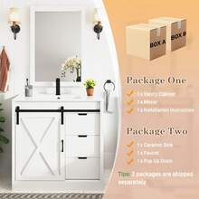 24/36/47 Inch Bathroom Vanity With Sink & Faucet & Mirror, Farmhouse Bathroom Vanity Cabinet Set With Sliding Barn Door & Drawers, Small Single Bath Storage Vanity Sink - 白色 - 查看 9