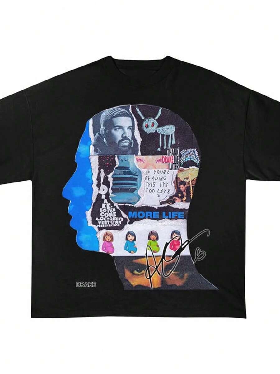 Drake Abums T-Shirt _ Rap Merch Graphic Tee _ For All The Dogs _ Rare Hip Hop Graphic Print - 黑色 - 查看 1