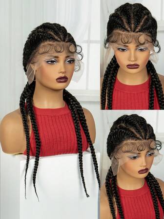A ANYTIME Hand Braided Wig For Women Synthetic High Ponytails Lace Wigs With Baby Hair Heat Resistant Fiber Lightweight Realistic Braiding Party Makeup Daily Use