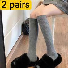 1/2/4双装女士小腿袜，性感过膝袜，纯色长袜，适合春、夏、秋季穿着，保暖舒适。