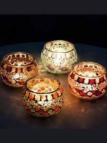 1 buc Suporturi de lumânări din sticlă mozaic, Ornament de cină pentru lumânări votive europene la modă romantică vintage pentru recuzită de nuntă, Decor la malul mării, Decor de bar