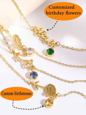 1pc Customizable Birthday Flower And Birthstone Creative And Elegant Bracelet, Women's Jewelry, Custom Necklace, Custom Jewelry, Couple Bracelet, Personalized Gift, Gift For Boyfriend/Girlfriend, Also Suitable For Halloween/Christmas Surprise Gifts For Family And Friends