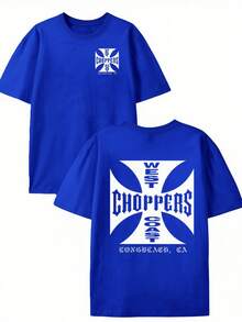 West Coast Choppers Tee  , Men's Double-Sided Printed Fashionable Casual Crew Neck 220gsm Pure Cotton T-Shirt(1 PC) - Màu xanh lam - Xem 1
