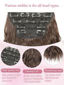 Clip-In Long Wavy Hair Extensions (20 Inch, 4PCS) - Soft & Natural Synthetic Fiber, For Women