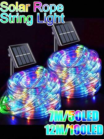 [Solar Powered With 8 Lighting Modes]7M/12M Lengths|50/100 Leds Outdoor Waterproof Fairy String Lights|Romantic Ambient Lighting| & Wire-Free|Transparent Soft-Light Tubes|Perfect For Gardens, Camping, Christmas, Halloween & Weddings (White/Warm White/Multi-Color)