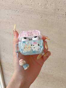 4 耳机保护套，夏季贝壳图案猫狗设计，适用于 Apple 1/2/Pro 保护套，带绑带 - 藍色 - 查看 13