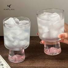 2 pièces Tasse en verre de montagne rose, verre élégant avec pied de 300 ml. Verrerie créative pour le bureau, le café, le lait, le vin, le jus. Convient pour les rassemblements familiaux de Noël, Thanksgiving, Halloween