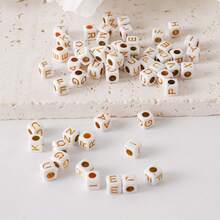 100pcs/300pcs/500pcs/700pcs Loose White Square Acrylic Letter Beads, 6x6mm, With Black Letters A-Z, For Jewelry Making And DIY Bracelets, Necklaces, Keychains
