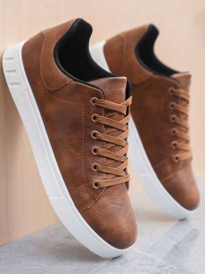 男士休闲运动鞋，纯色简约百搭皮革鞋面，舒适柔软鞋底，适合所有季节