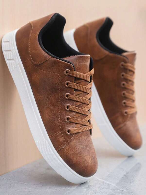 Zapatillas casuales para hombres, de unicolor, con parte superior de cuero simple y versátil, suela suave y cómoda, ligeras y planas, adecuadas para todas las estaciones