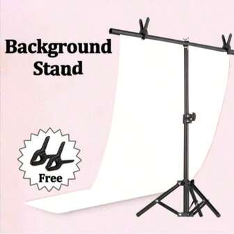 T-Shaped Portable Photography Background Stand Kit - Adjustable Bracket With Two Clips For Photo Studio, Telescopic & Freely Adjustable Height, Three-Legged Support