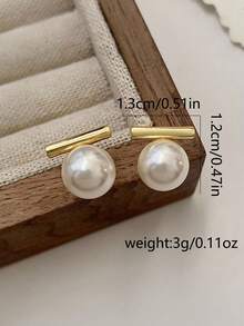 Tkool 2pcs Women's Minimalist T-Shaped Pearl Stud Earrings, Daily Accessory Gift - Multicolor - View 3