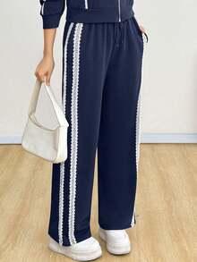 Conjunto de 2 piezas para mujer ligero de moda unicolor con diseño combinado en encaje suave y comodo para uso casual - Azul - Ver 5