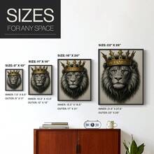 1pc Restickable Framed Lion Of Judah Art Print, Wood Frame, Biblical Inspired Regal Animal Wall Decor With Gold Crown & Scripture Accent, Spiritual Artwork For Living Room, Office, Or Prayer Room, Made In USA, Ready To Hang Art Prints - Black - View 8