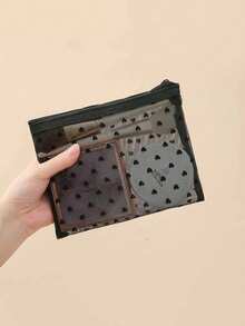 1 szt. Mini kosmetyczka z siateczki w kształcie serca, przenośna, wielofunkcyjna, przezroczysta kosmetyczka z flokowanym wzorem dla kobiet, mała kosmetyczka, kosmetyczka dla kobiet, mała kosmetyczka, kosmetyczka dla kobiet