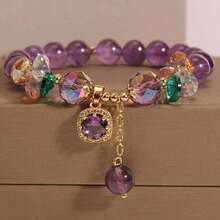 1pc Romantic Vintage Amethyst Bead Bracelet, Suitable For Daily Wear, Holiday Gifts, Jewelry Gifts