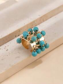 1pc Metal Material Multi Faux Pearl, Turquoise, Amber Decor Open Ring Pendant, Suitable For Women Wear On Various Occasions