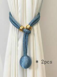 2 件丝绸串珠窗帘绑带，最大周长 14 英寸 - 适用于薄窗帘或厚窗帘的窗帘绳环，带挂钩的波西米亚农舍窗帘绑带，家庭办公室装饰窗帘绑带，可爱的宿舍窗帘绑带绳（粉色/金色/米色/灰色/蓝色/香槟色/白色/绿色/勃艮第色）