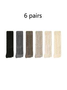 1/3/6 Pairs Women Solid Color Two-Toe Socks, Autumn/Winter Merino Wool Blend Mid-Calf Socks, Women Diamond Grid Toe Socks