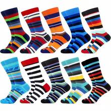 Men's Funny Novelty Crazy Pattern Dress Socks For Gifts - 藍/紅/黑/多色條紋-12米 - 查看 1