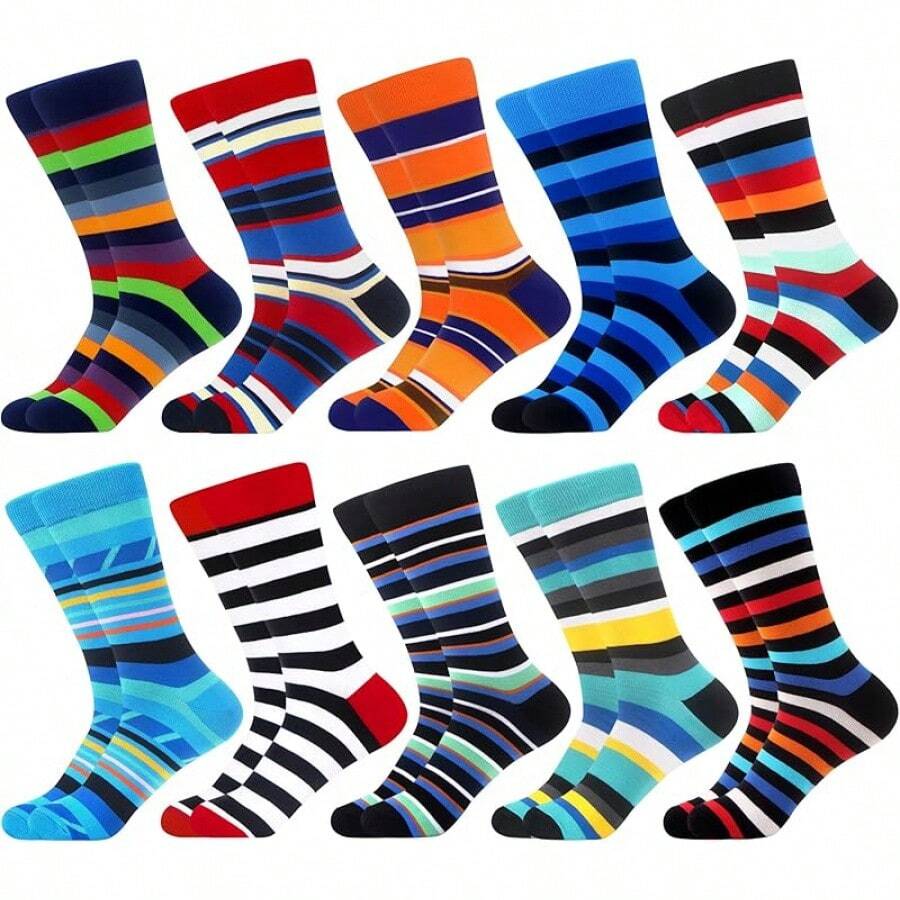 Men's Funny Novelty Crazy Pattern Dress Socks For Gifts - 藍/紅/黑/多色條紋-12米 - 查看 1