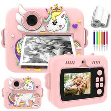Aparat do natychmiastowych zdjęć dla dzieci z rolkami papieru i kolorowymi pisakami, zabawka w formie aparatu cyfrowego dla dzieci – kreatywne prezenty świąteczne i urodzinowe dla dziewczynek i chłopców, idealna zabawka podróżna do zabawy i nauki (nowy model)
