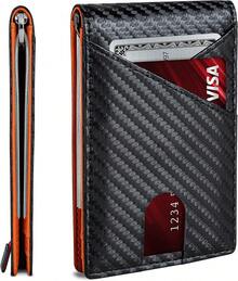 Carteira masculina ultrafina. Carteira ultrafina com porta-cartões, bolso frontal ultrafino, carteira para cartões de crédito, estilo clássico, simples e com duas dobras, a melhor carteira antifurto. - Laranja - Visão 5
