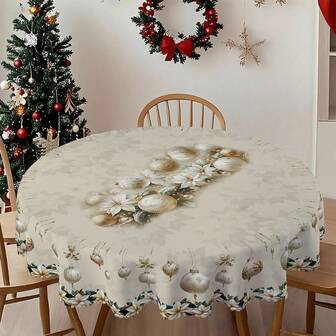 1/36 piezas Campanas de Navidad, Mantel de mesa con estampado de flores de Navidad - 100% fibra de poliéster rectangular o redondo con relieve, adecuado para fiestas navideñas, reuniones familiares y decoración de ambiente festivo