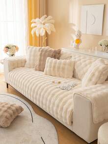 1 件时尚兔毛软沙发垫,奢华简约沙发座套,装饰性沙发保护套,防滑防尘防刮,适用于客厅、卧室、书房、办公室 - 米色 - 查看 4
